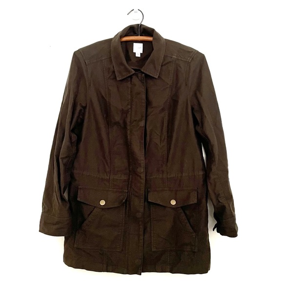 J Jill Olive Green Cotton Utility Military Field Jacket Size XS Zip Up Pockets - Picture 1 of 9